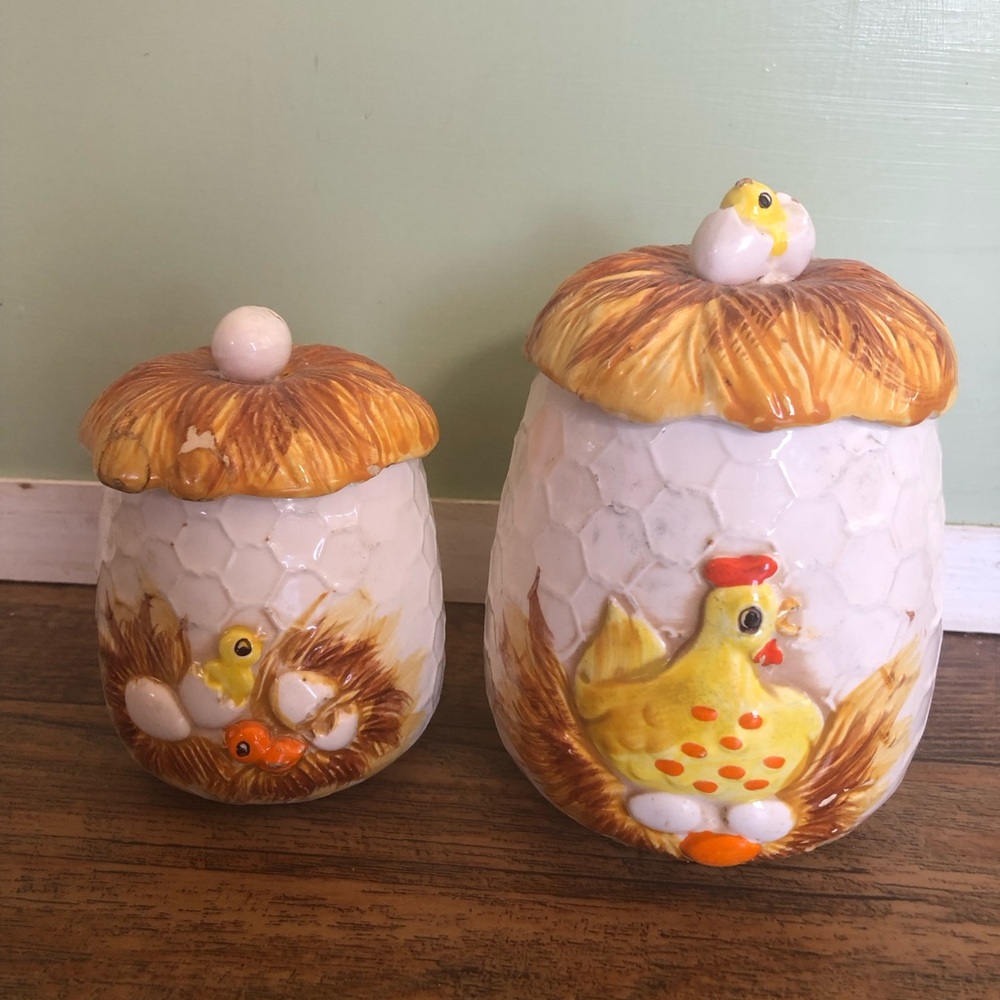 1976 Sears Roebuck Chicken Canisters, Cookie Jars, Farm House Ranch *flaws